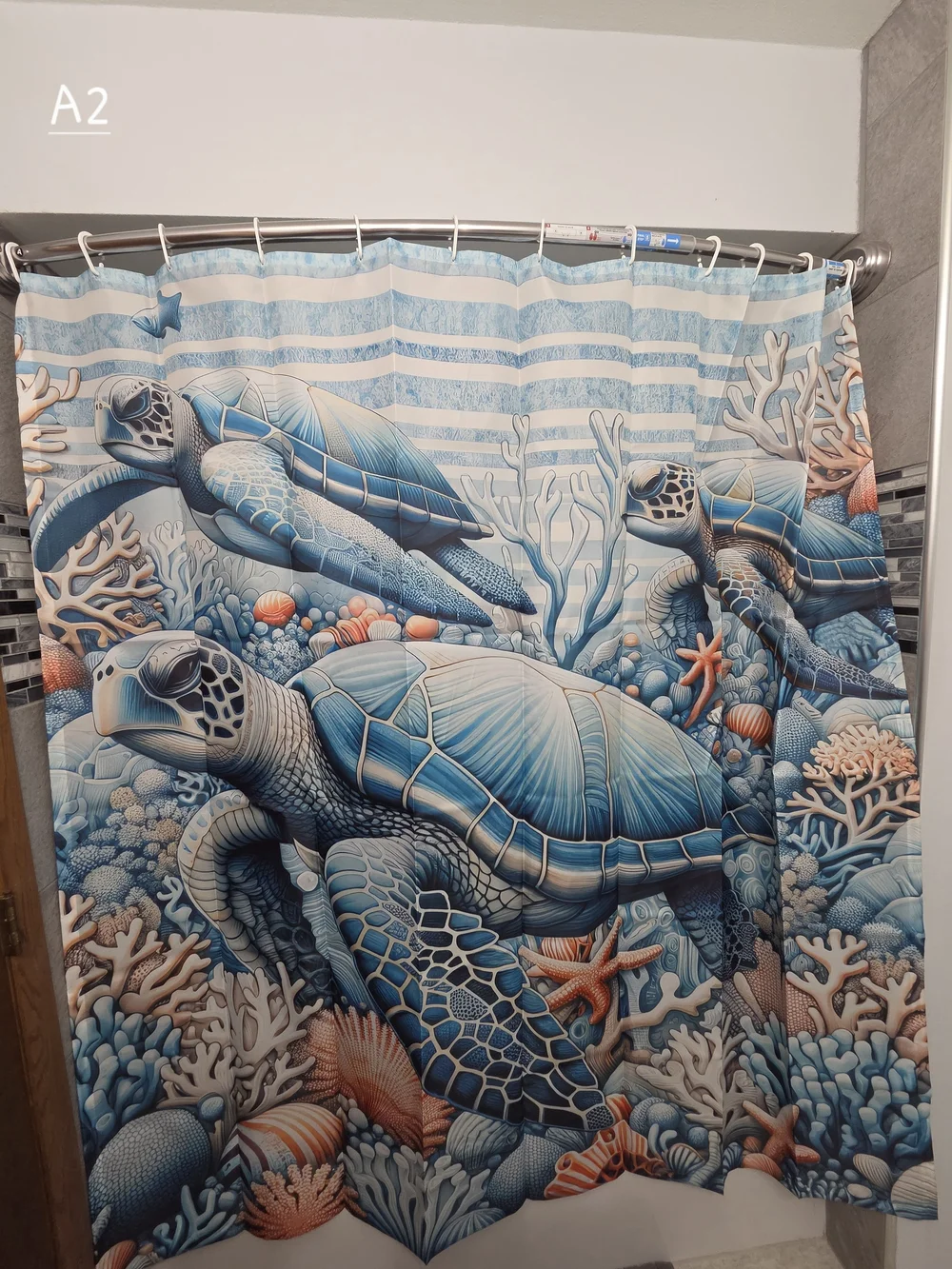 NWOT Blue Sea Turtle Fabric Water Resistant Shower Curtain - Home Bath